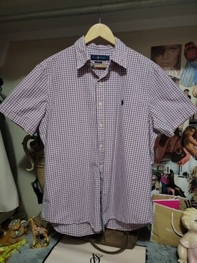 Ralph Lauren Classic Fit Pink & Navy Check Button-Down Shirt Large